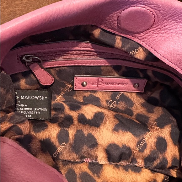 B Makowsky shoulder bag satchel smooth leather faded rose whip stitch strap - Picture 17 of 17